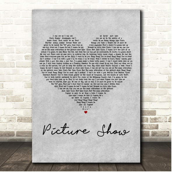 Bonnie & Clyde Picture Show Grey Heart Song Lyric Print