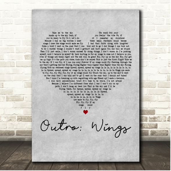 BTS Outro Wings Grey Heart Song Lyric Print