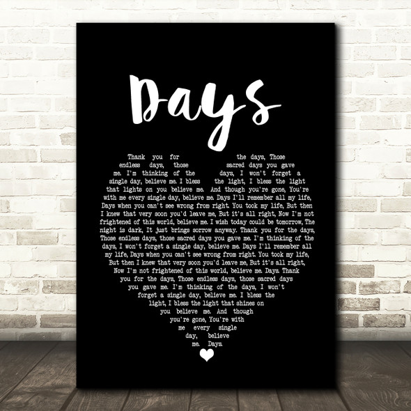 The Kinks Days Black Heart Song Lyric Print
