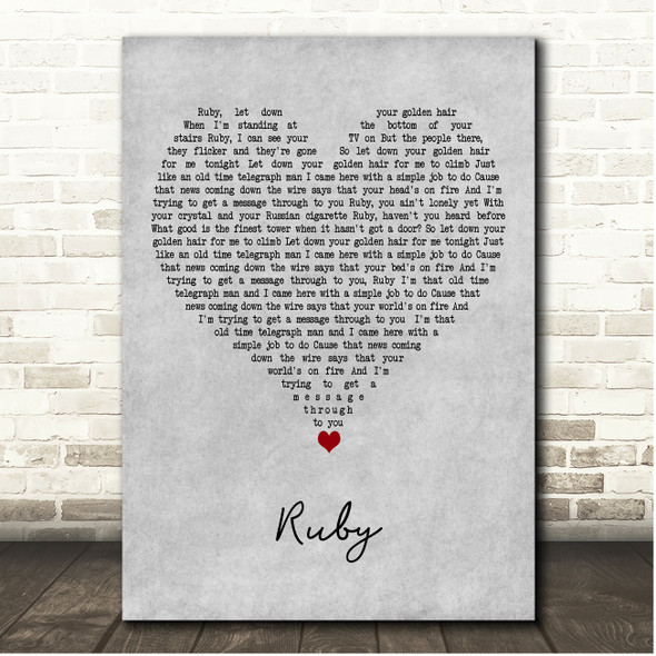 Dave Rawlings Machine Ruby Grey Heart Song Lyric Print