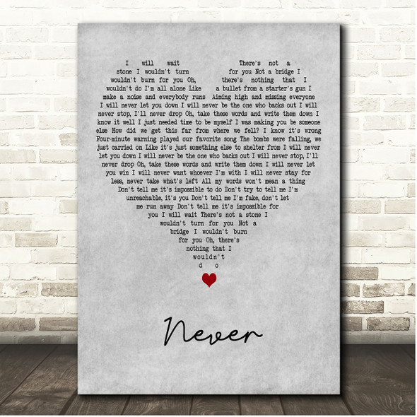 Embrace Never Grey Heart Song Lyric Print