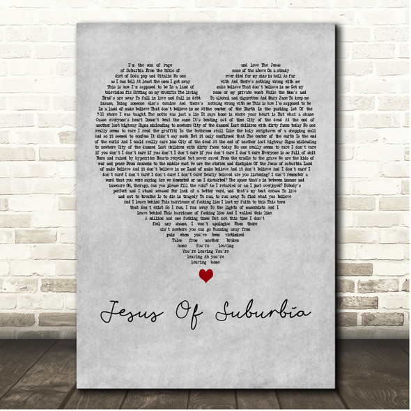 Green Day Jesus Of Suburbia Grey Heart Song Lyric Print