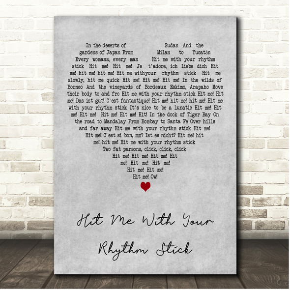 Ian Dury and The Blockheads Hit Me With Your Rhythm Stick Grey Heart Song Lyric Print