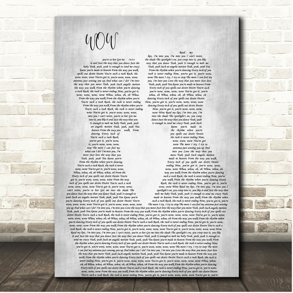 Kylie Minogue Wow Grey Gay Plain Couple Song Lyric Print