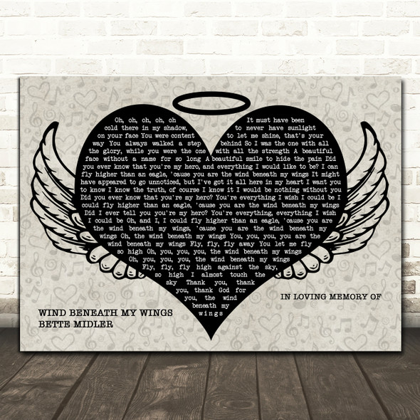 Bette Midler Wind Beneath My Wings Heart Angel Wings Halo Song Lyric Print