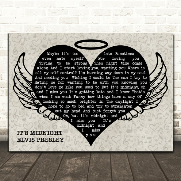 Elvis Presley Its Midnight Heart Angel Wings Halo Song Lyric Print