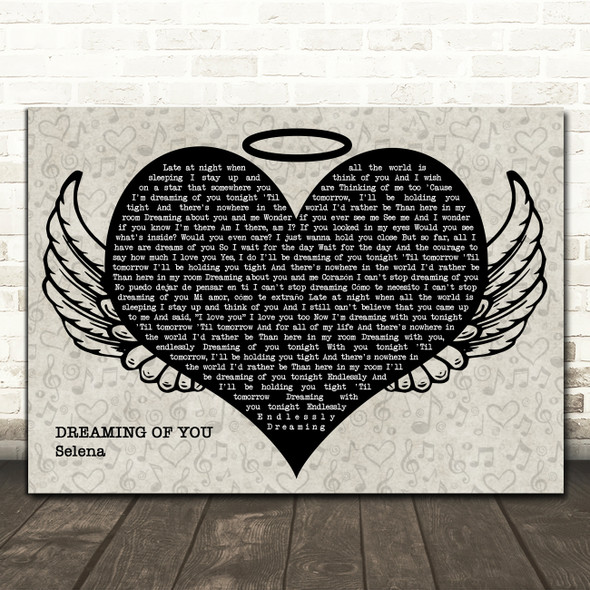 Selena Dreaming Of You Heart Angel Wings Halo Song Lyric Print