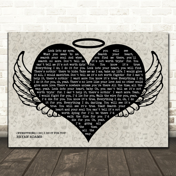 Bryan Adams (Everything I Do) I Do It For You Heart Angel Wings Halo Song Lyric Print
