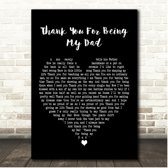 Jon Barker Thank You For Being My Dad Black Heart Song Lyric Print