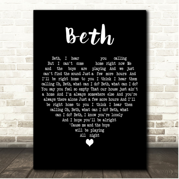 Kiss Beth Black Heart Song Lyric Print
