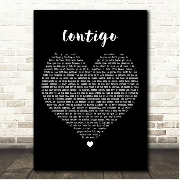 Bad Bunny Contigo Black Heart Song Lyric Print