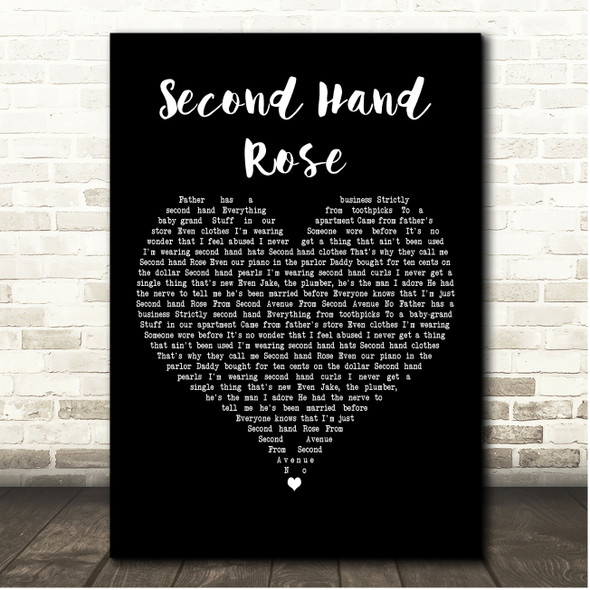 Barbra Streisand Second Hand Rose Black Heart Song Lyric Print