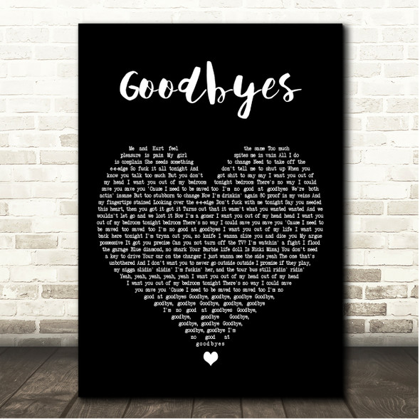 Post Malone Goodbyes Black Heart Song Lyric Print