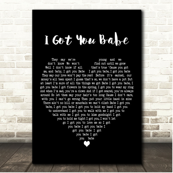 Sonny and Cher I Got You Babe Black Heart Song Lyric Print