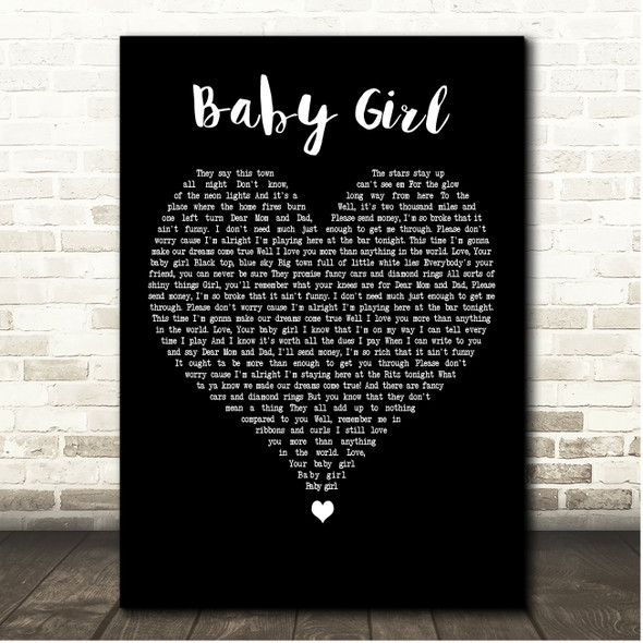 Sugarland Baby Girl Black Heart Song Lyric Print