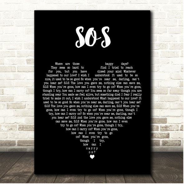 ABBA S.O.S. Black Heart Song Lyric Print