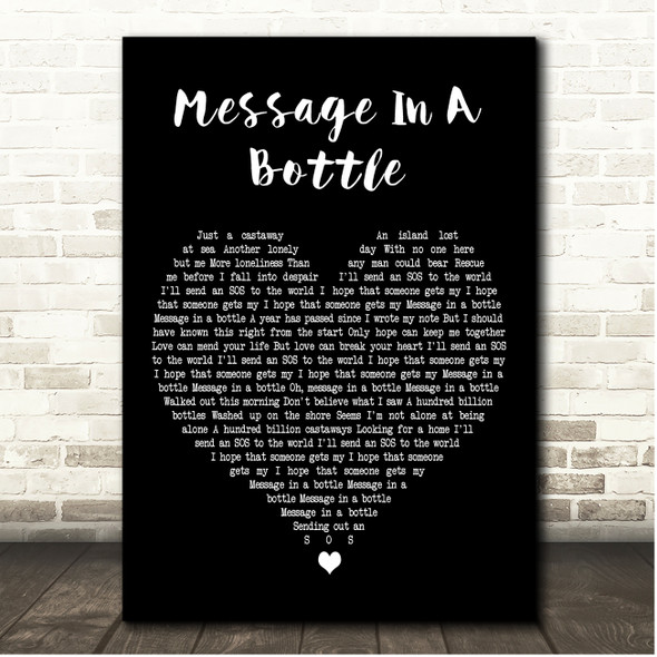 The Police Message In A Bottle Black Heart Song Lyric Print