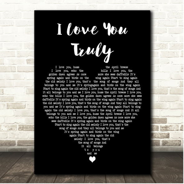 Bing Crosby I Love You Truly Black Heart Song Lyric Print