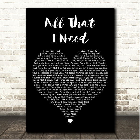 Boyzone All That I Need Black Heart Song Lyric Print
