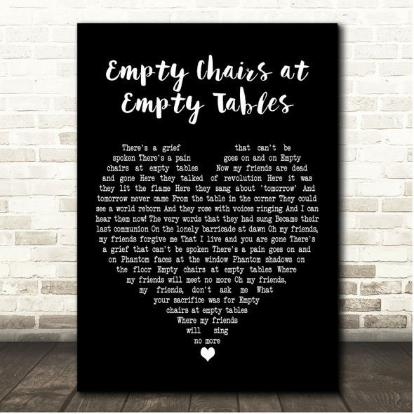 Claude-Michel Schönberg Empty Chairs at Empty Tables Black Heart Song Lyric Print