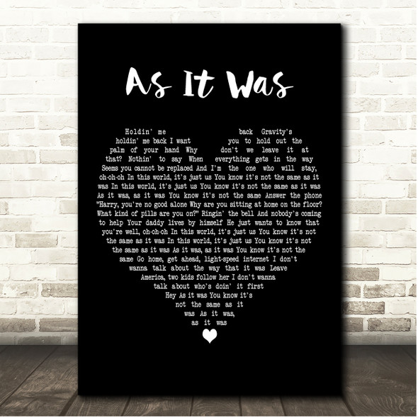 Harry Styles As It Was Black Heart Song Lyric Print