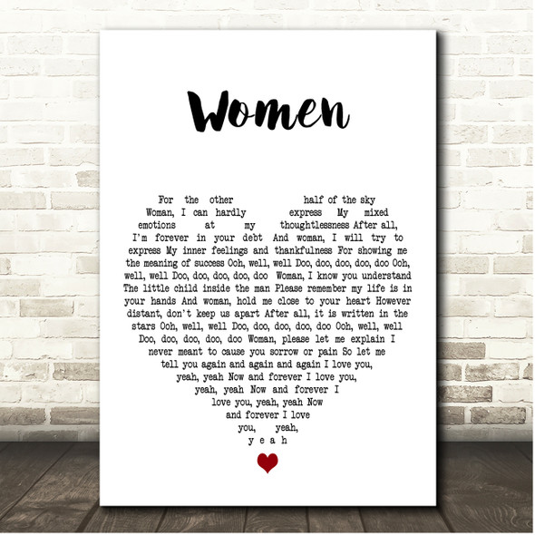 John Lennon Woman White Heart Song Lyric Print