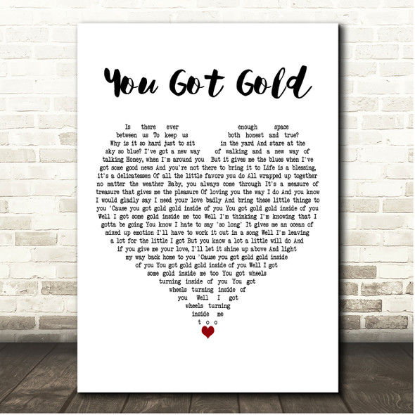 John Prine You Got Gold White Heart Song Lyric Print