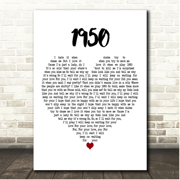 King Princess 1950 White Heart Song Lyric Print