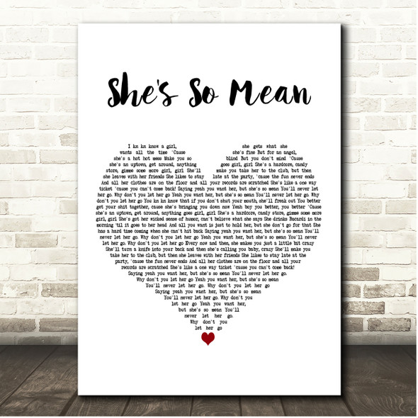 Matchbox 20 She's So Mean White Heart Song Lyric Print
