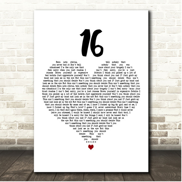 Baby Keem 16 White Heart Song Lyric Print
