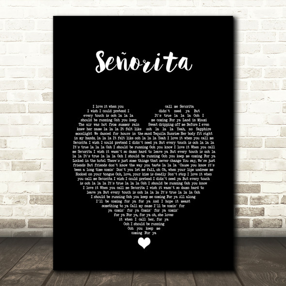 Shawn Mendes & Camila Cabello Señorita Black Heart Song Lyric Print