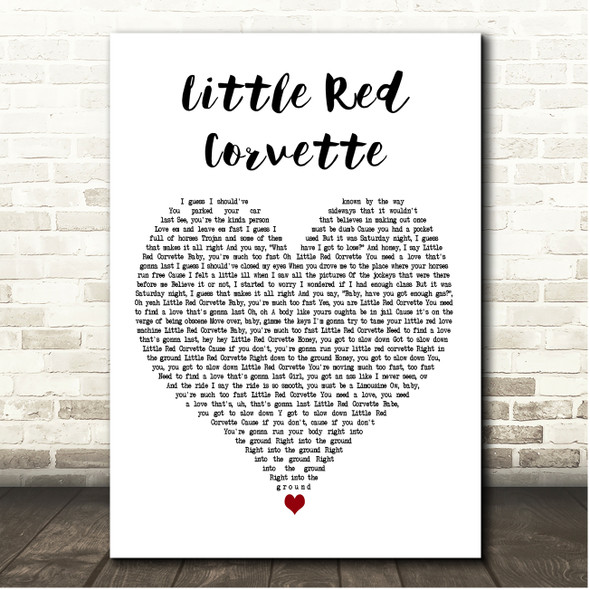 Prince Little Red Corvette White Heart Song Lyric Print