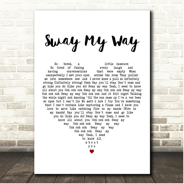 R3HAB & Amy Shark Sway My Way White Heart Song Lyric Print