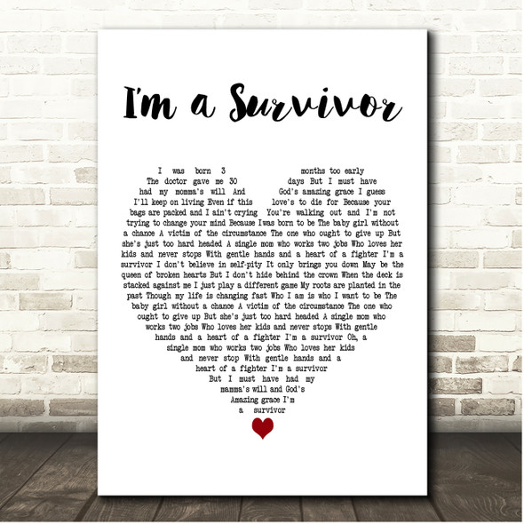 Reba McEntire Im a Survivor White Heart Song Lyric Print