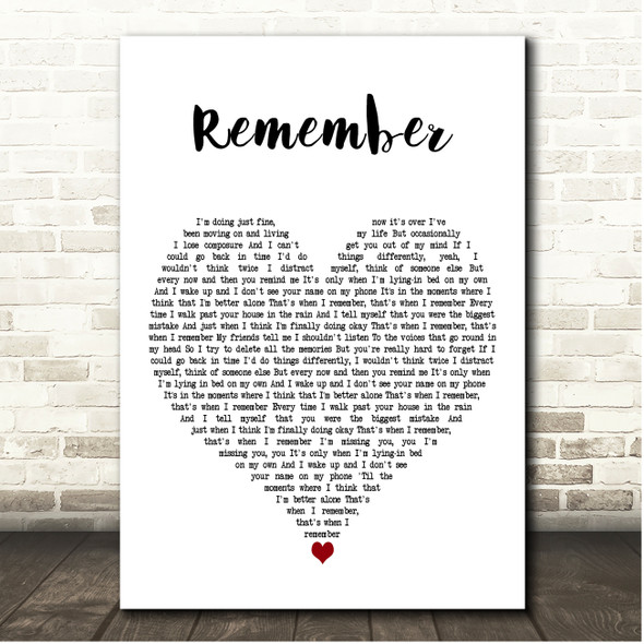 Becky Hill & David Guetta Remember White Heart Song Lyric Print