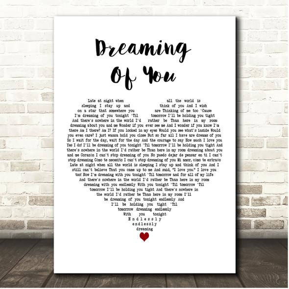 Selena Dreaming Of You White Heart Song Lyric Print