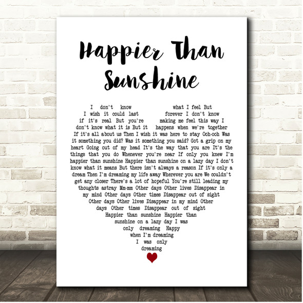 Swing Out Sister Happier Than Sunshine White Heart Song Lyric Print