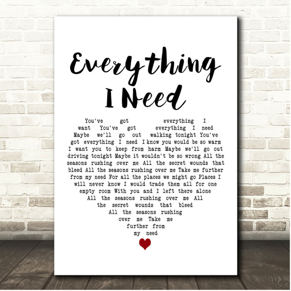 Big Country Everything I Need White Heart Song Lyric Print