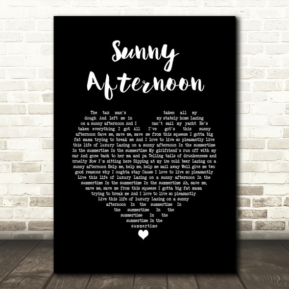 The Kinks Sunny Afternoon Black Heart Song Lyric Print