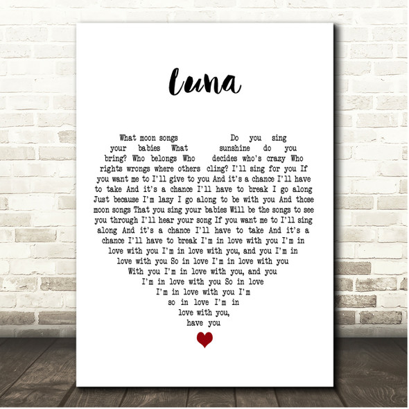 The Smashing Pumpkins Luna White Heart Song Lyric Print