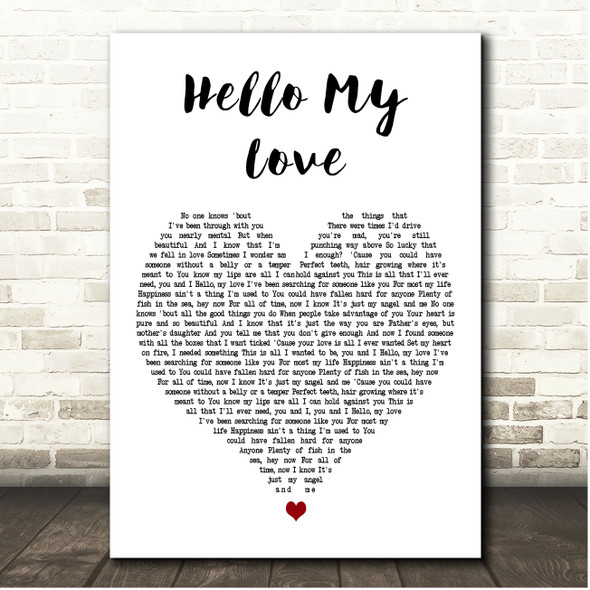 Westlife Hello My Love White Heart Song Lyric Print