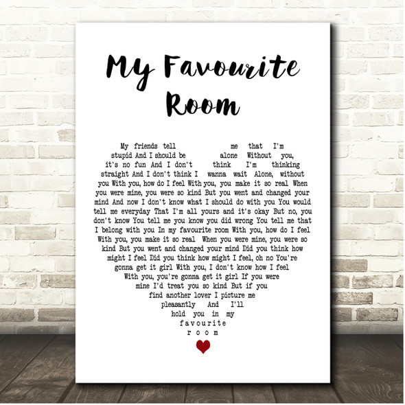Blossoms My Favourite Room White Heart Song Lyric Print