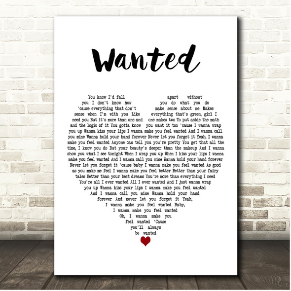 Boyce Avenue Wanted White Heart Song Lyric Print
