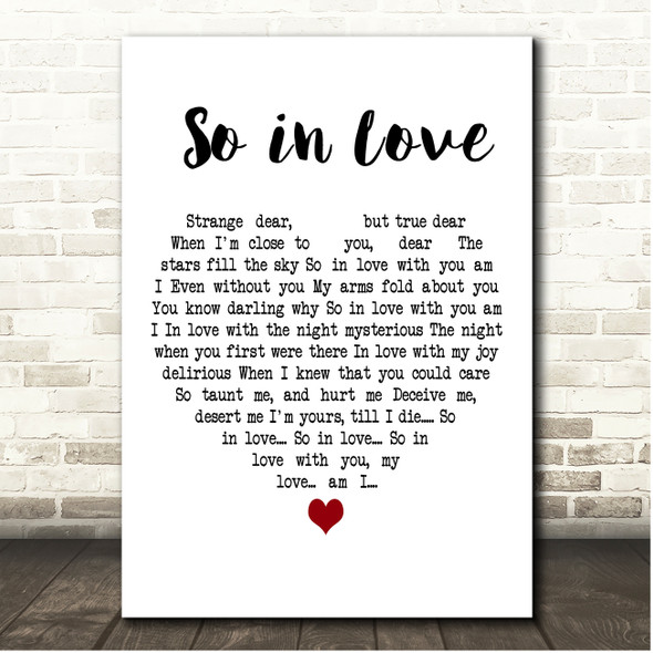 Cole Porter So in Love White Heart Song Lyric Print