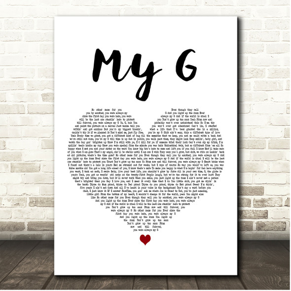 Aitch & Ed Sheeran My G White Heart Song Lyric Print
