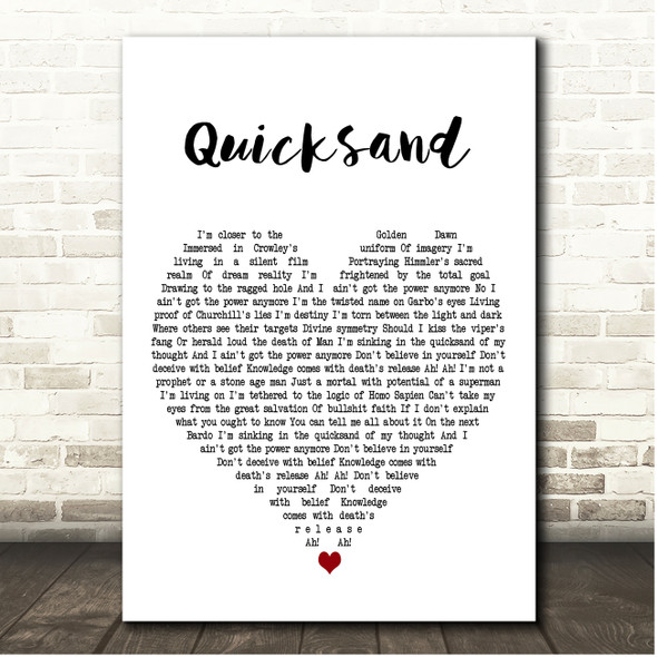 David Bowie Quicksand White Heart Song Lyric Print