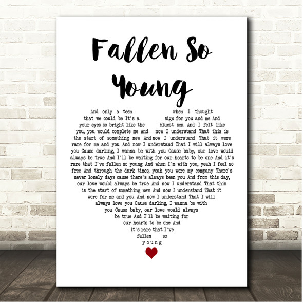 Declan J Donovan Fallen So Young White Heart Song Lyric Print