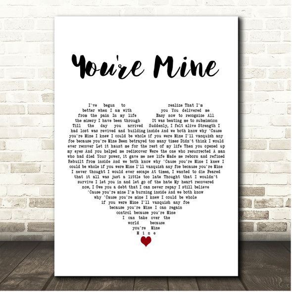 Disturbed You're Mine White Heart Song Lyric Print