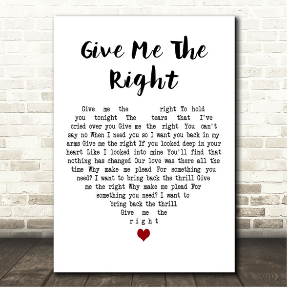 Elvis Presley Give Me The Right White Heart Song Lyric Print