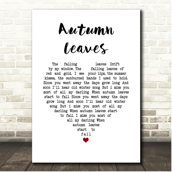 Eva Cassidy Autumn Leaves White Heart Song Lyric Print